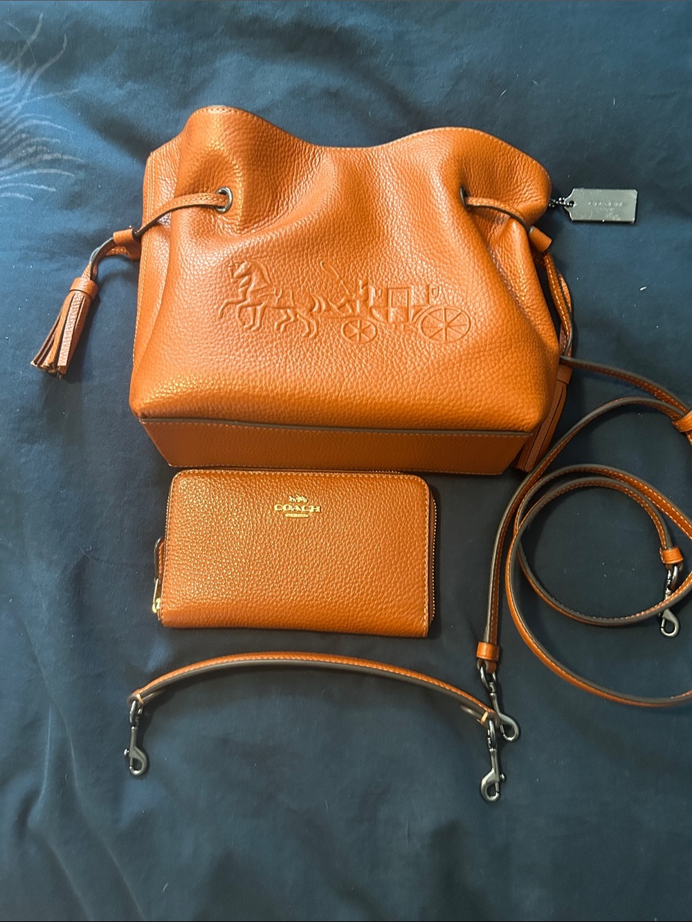 Coach Pebbled Drawstring Bag & wallet is 6.5 x 4